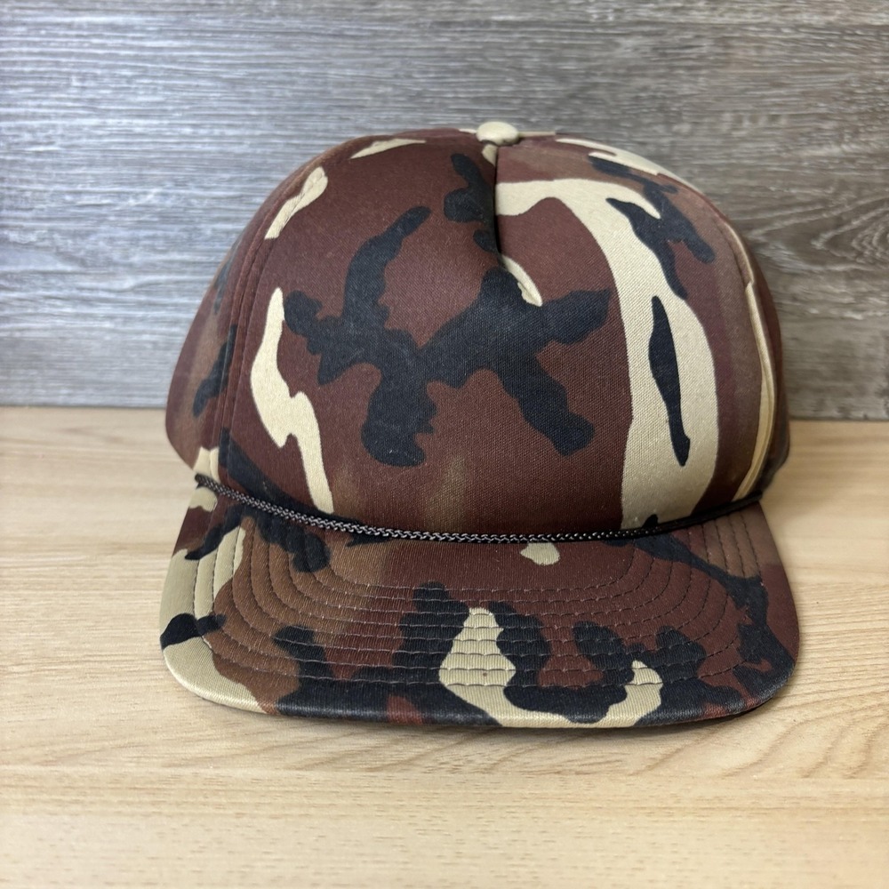 Vintage Camouflage Hat Snap Back Brown Camo Rope Hunting Outdoor All Foam